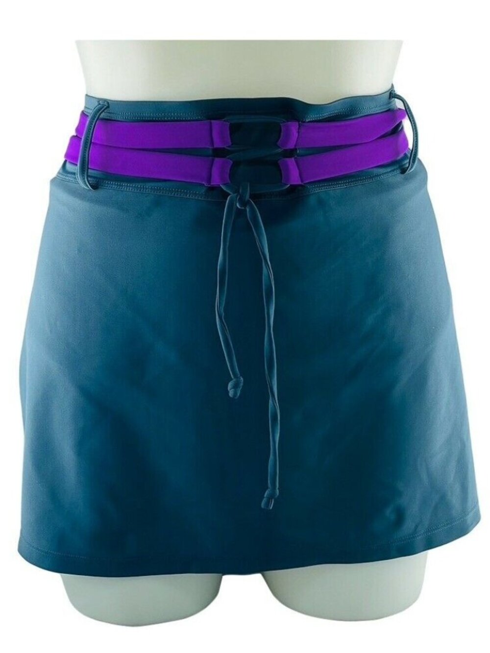 Two-Tone Teal & Purple Athletic Skort With Adjustable Waist Drawstring Built-In